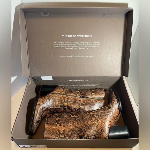 Franco Sarto Shoes - Women’s Handmade Franco Sarto Tan Black Snake-Print Ankle Calf Boots New In Box